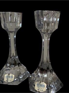 Atlantis Portugal Crystal "Sierra Clear" Candlestick Pair 5.5”
